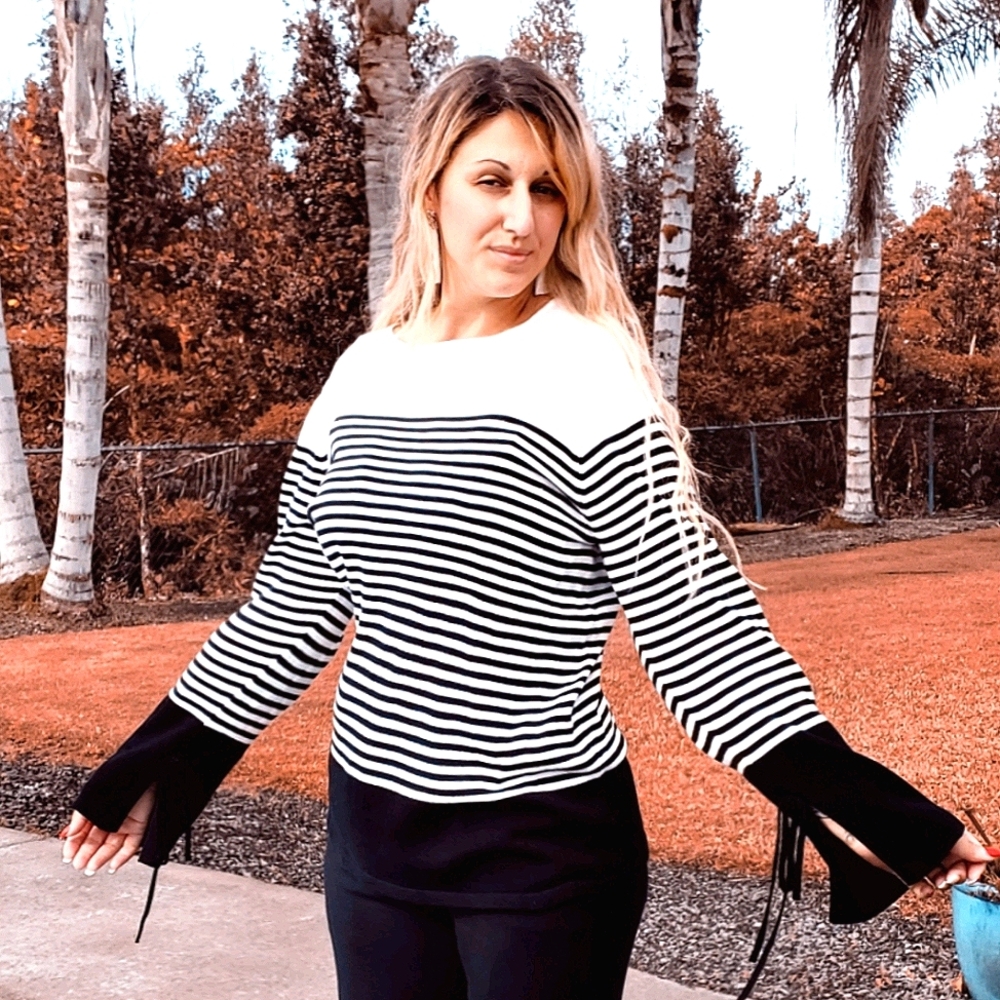 Chaps Colorblock Stripe Sweater black & white, XXL - Picture 8 of 16